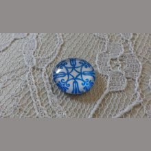 glas cabochon rund 12mm blå blomma 035 