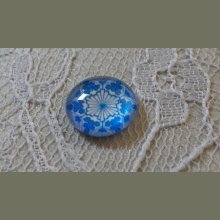 glas cabochon rund 12mm blå blomma 031 