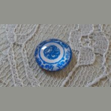 glas cabochon rund 12mm blå blomma 029 