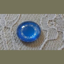 glas cabochon rund 12mm blå blomma 027 