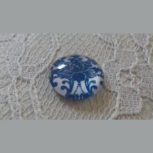 glas cabochon rund 12mm blå blomma 024 