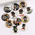 Uppsättning av 20 runda glascabochoner 25 mm Steampunk Dog