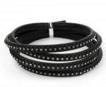 Läder 06 mm svart inläggningar med strass 1 meter