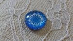 glas cabochon rund 12mm blå blomma 038 