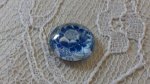 glas cabochon rund 12mm blå blomma 034 