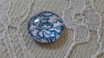glas cabochon rund 12mm blå blomma 021 