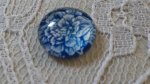glas cabochon rund 12mm blå blomma 019 