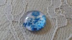 glas cabochon rund 12mm blå blomma 016 