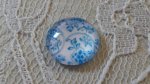 glas cabochon rund 12mm blå blomma 014 