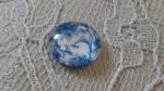 glas cabochon rund 12mm blå blomma 012 
