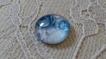 glas cabochon rund 12mm blå blomma 010 