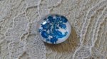 glas cabochon rund 12mm blå blomma 004 