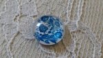 glas cabochon runda 12mm blå blomma 003 