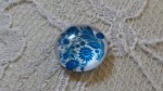 glas cabochon rund 12mm blå blomma 001 