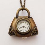 Antik brons Gusset Bag Watch med kedja