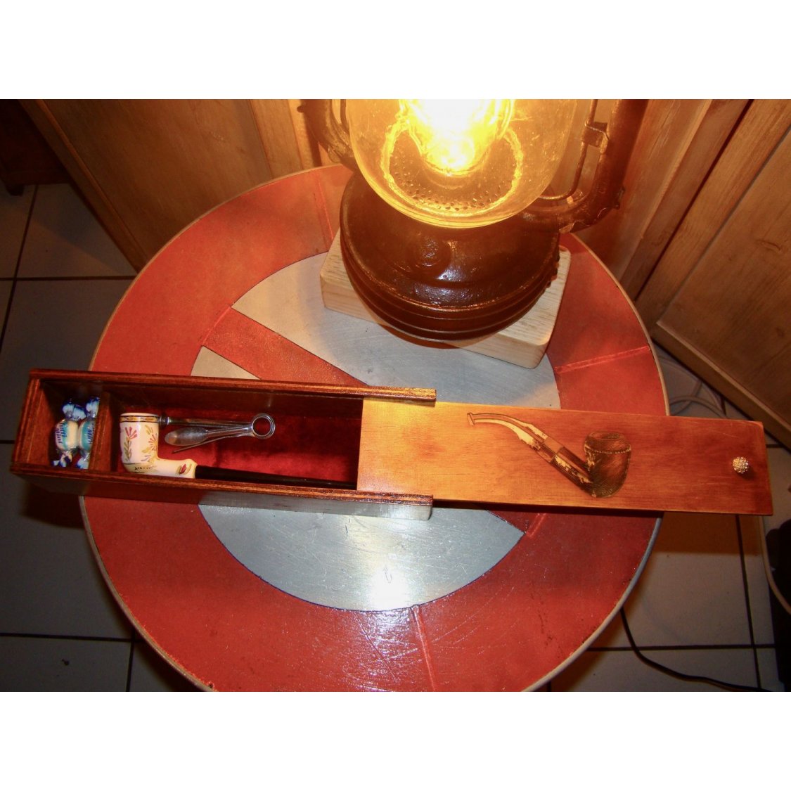 Vintage pipe box med pipa