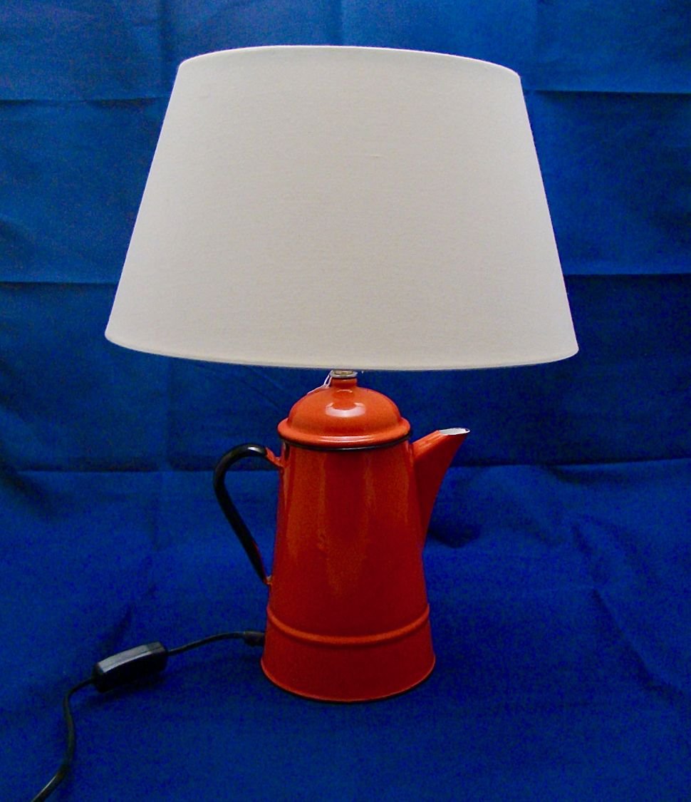 Lamp Cafetière röd, antik, emaljerad plåt