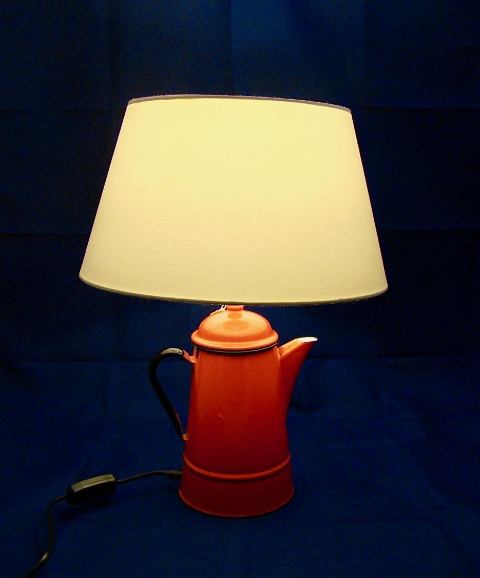 Lamp Cafetière röd, antik, emaljerad plåt