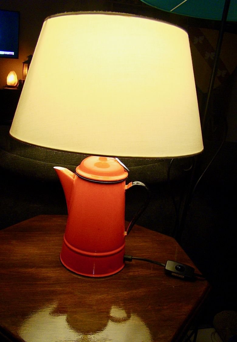 Lamp Cafetière röd, antik, emaljerad plåt