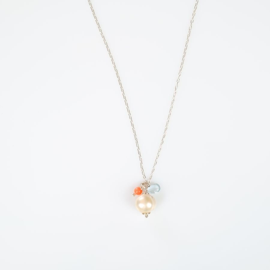 Enda hänge Aquamarine och Coral Bead i silver 