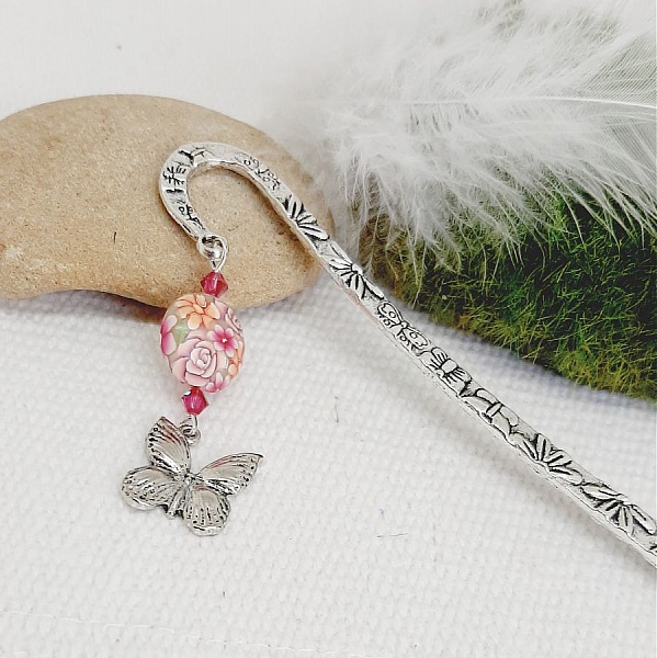 bokm&auml;rke silver h&auml;nge fj&auml;ril och p&auml;rla mycket original linsformad med blomma design