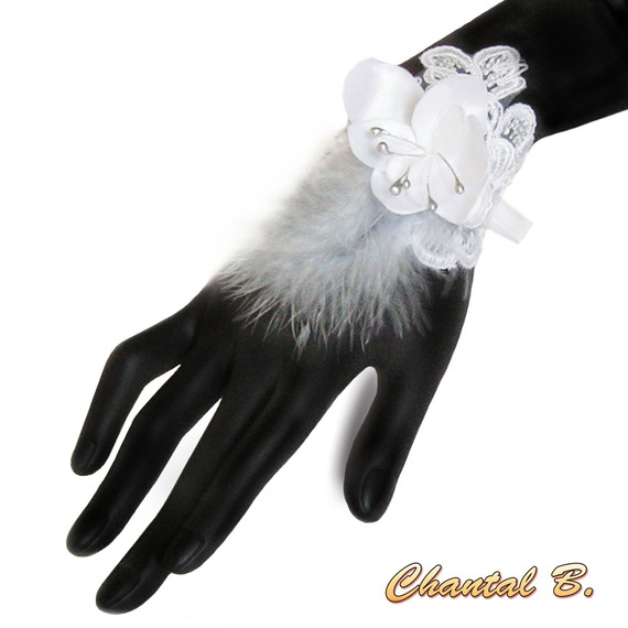 Spets och vit satin blomma bröllopsmanschett armband