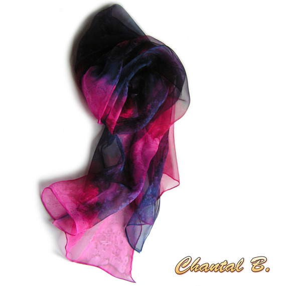 lång halsduk chiffon gradient rosa lila handmålad 180CM