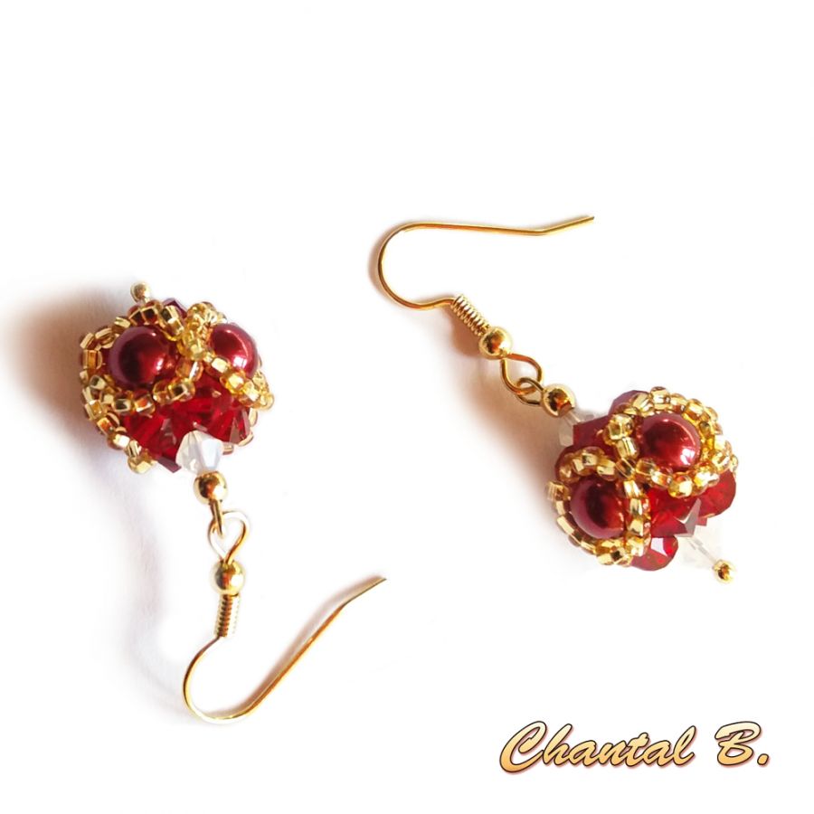Örhängen swarovski bollform burgundy opal och guld