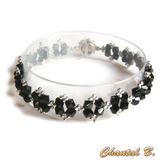 svart swarovski armband barock glans vävda pärlor swarovski kristall svart och silver