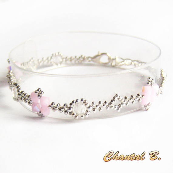 swarovski armband swarovski pärlor rosa AB boheme kristall och silver romantiskt bröllop