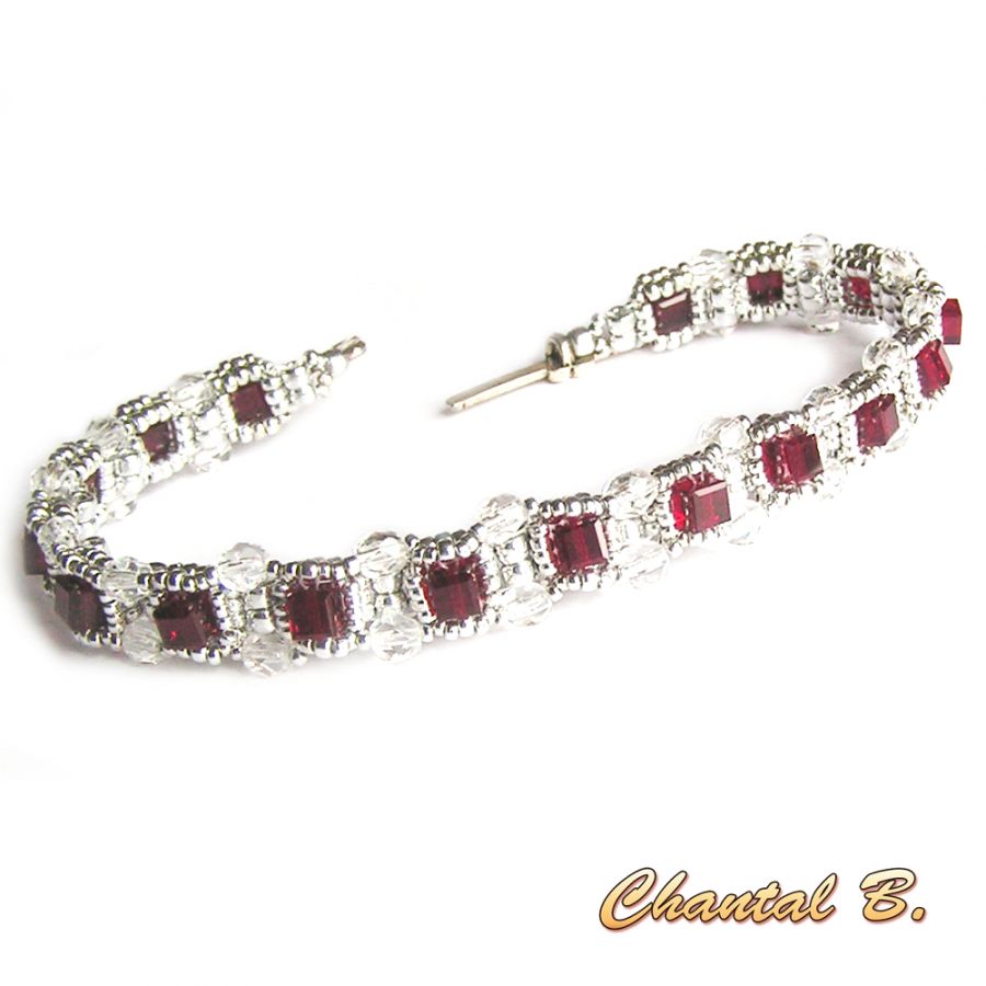 Alla hjärtans dag armband swarovski siam cube dyrbara vävda pärlor swarovski och silver