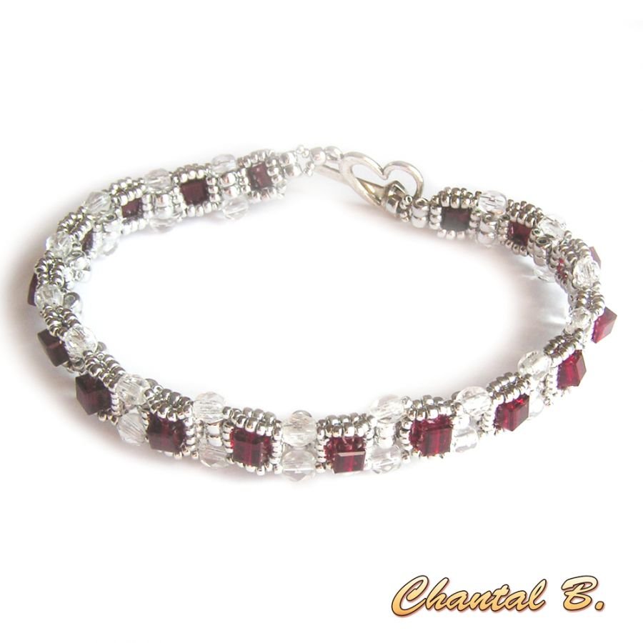 Alla hjärtans dag armband swarovski siam cube dyrbara vävda pärlor swarovski och silver