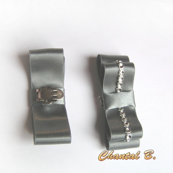 bröllopsskor clips tillbehör chic satin båge grå brud och silver