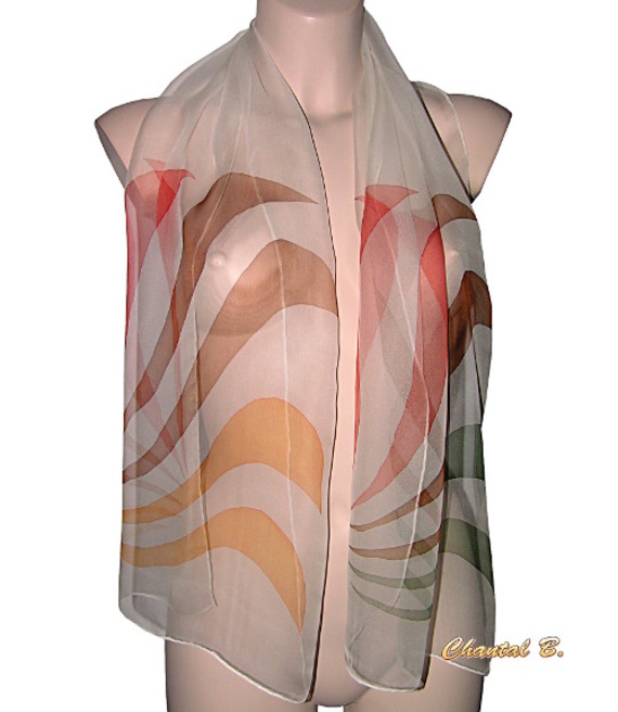 halsduk siden chiffon mandel grön korall brun