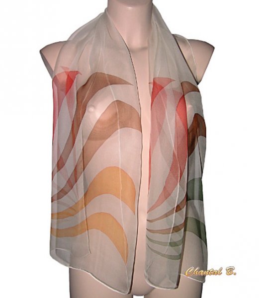 halsduk siden chiffon mandel grön korall brun