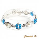 swarovski crystal armband blå pärla och silver vävda pärlor