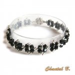 svart swarovski armband barock glans vävda pärlor swarovski kristall svart och silver