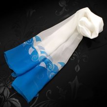Vit och turkos stola Målad sidenchiffon