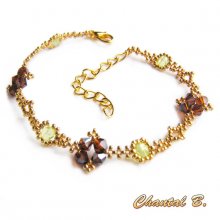 armband swarovski vävda pärlor brons boheme grönt och guld