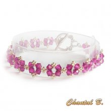 swarovski rosa fuchsia romantiskt armband swarovski vävda pärlor rosa kristall och silver