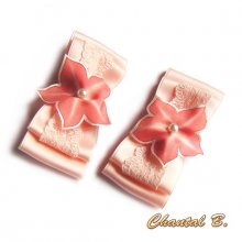bröllopsskor clips satin spetsbåge och sidenblomma laxrosa