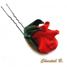bröllop hårnål röd satin rosebud