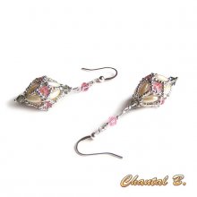 bröllop örhängen swarovski pärlor rosa och grå pärlor ris korn och silverpläterade