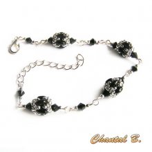 armband kristall swarovski glaspärlor svart glänsande och silver vävda