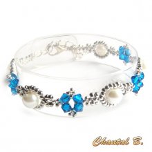 swarovski crystal armband blå pärla och silver vävda pärlor