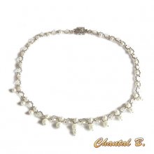 halsband vävda pärla pärlor pärlor vit swarovski kristall och silver bröllop kväll