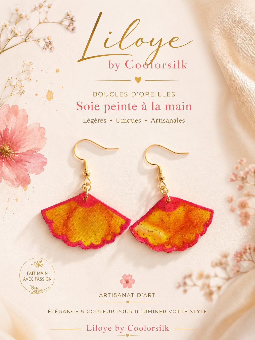 Boucles d oreilles en soie recto verso