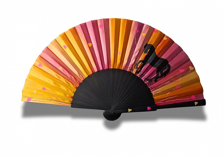 Éventail en coton peint à la main avec motif cheval.