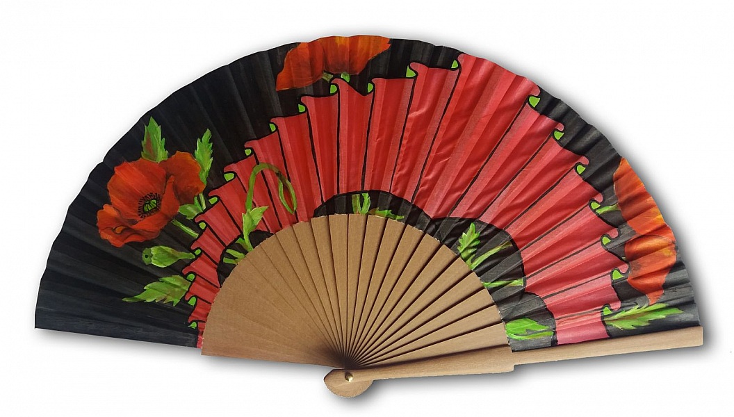 Eventail en soie dessin&eacute; et peint &agrave; la main  "florojo"