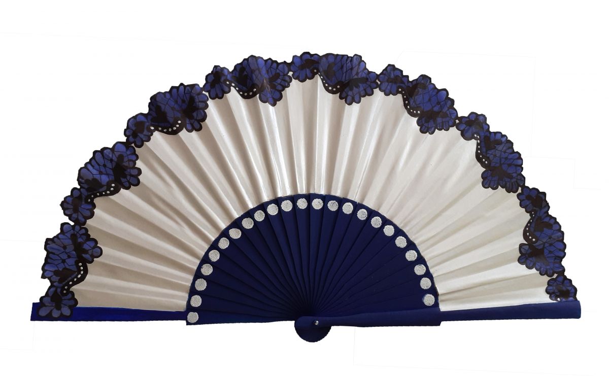 Handritad och målad bomullssatinfläkt "Flamenca".